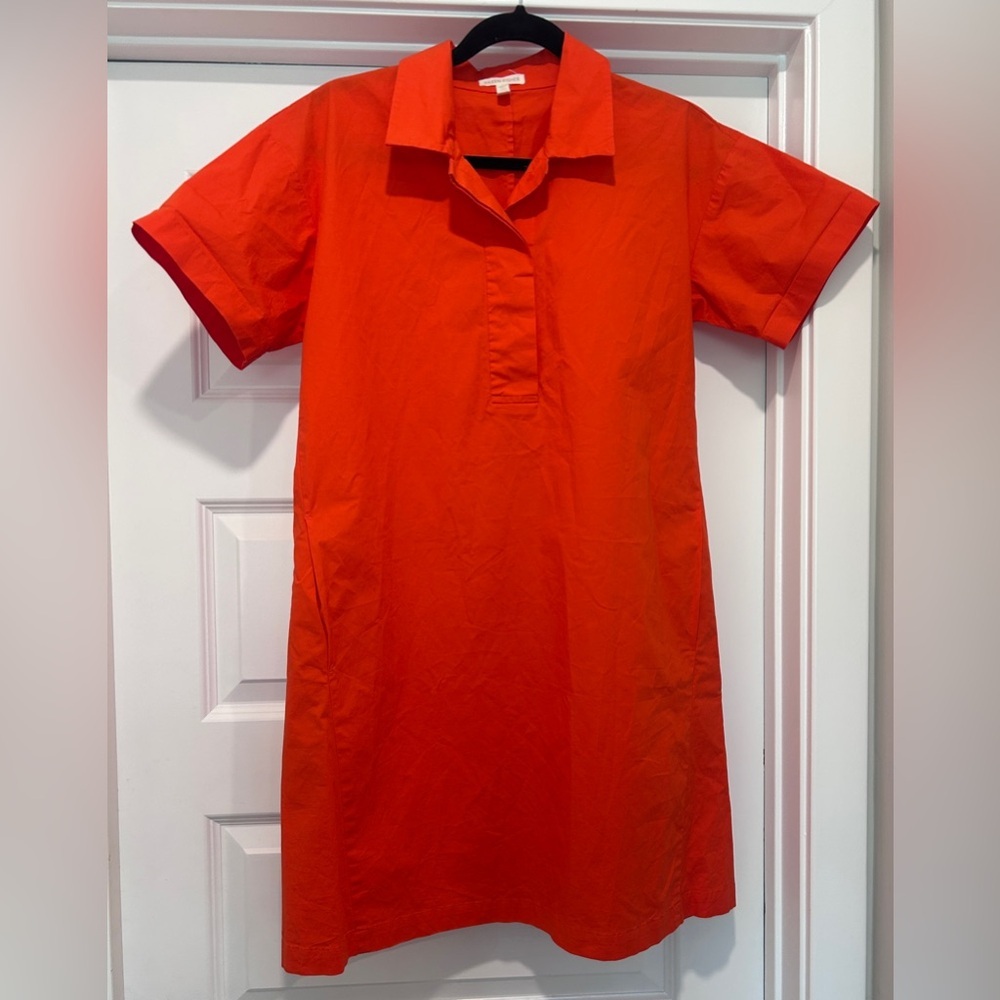 Eileen Fisher Classic Organic Cotton Stretch Poplin Dress Orange Breezy XS